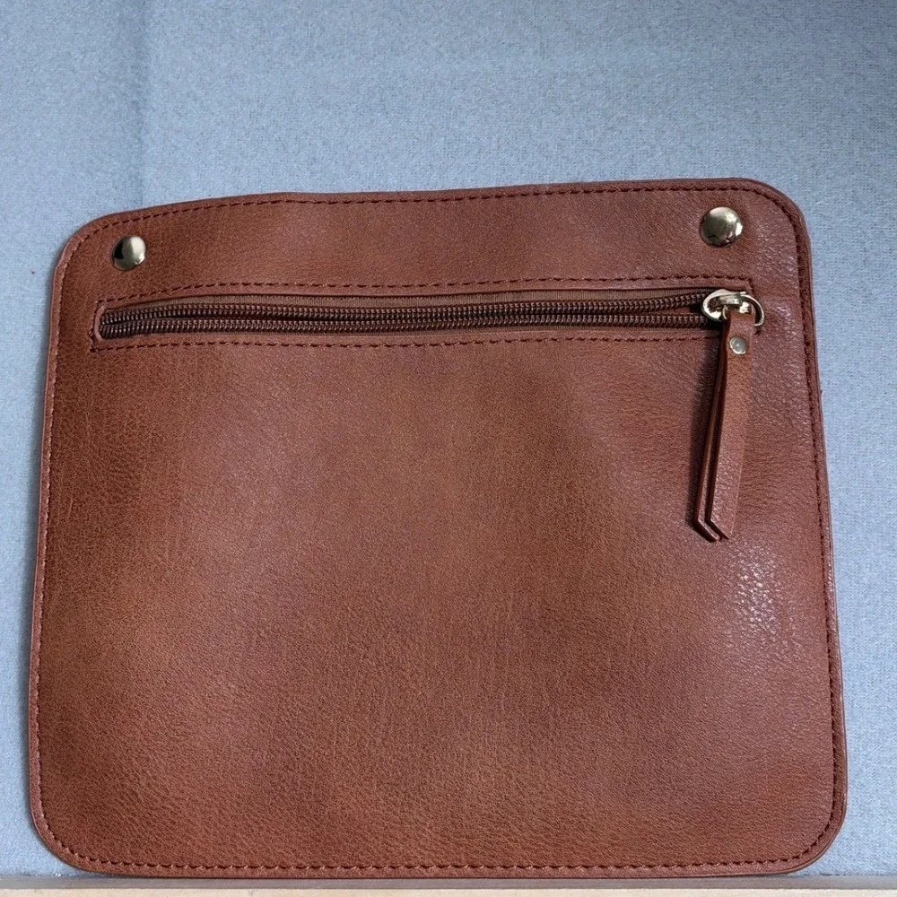 Cognac Brown Vegan Leather Tote Bag with Tassel and Removable Pouch Shopper‎